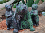 Polished Rare Hand Made Ruby Zoisite Mamma Bear and Cubs Carving x 1 From Tanzania