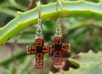 Hand Made Pair of Baltic Amber Cross Carved Earrings In Sterling Silver - Sold Per Pair - From Poland