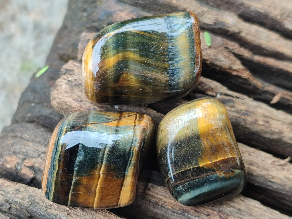 Polished Medium Blue and Gold Variegated Tigers Eye Tumble Stones - Sold Per 1 KG - From South Africa