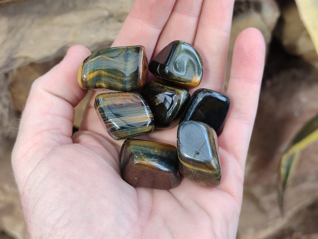 Polished Medium Blue and Gold Variegated Tigers Eye Tumble Stones - Sold Per 1 KG - From South Africa