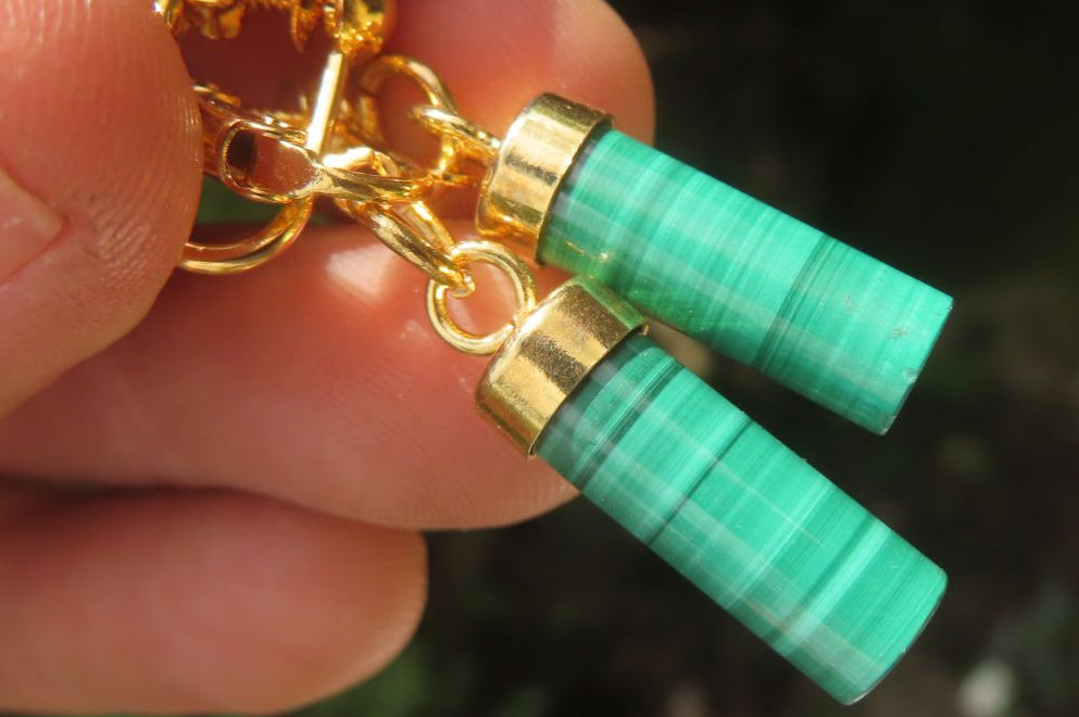 Hand Made Pair of Malachite Cylinder Clip On Earrings - Sold Per Pair - From Congo