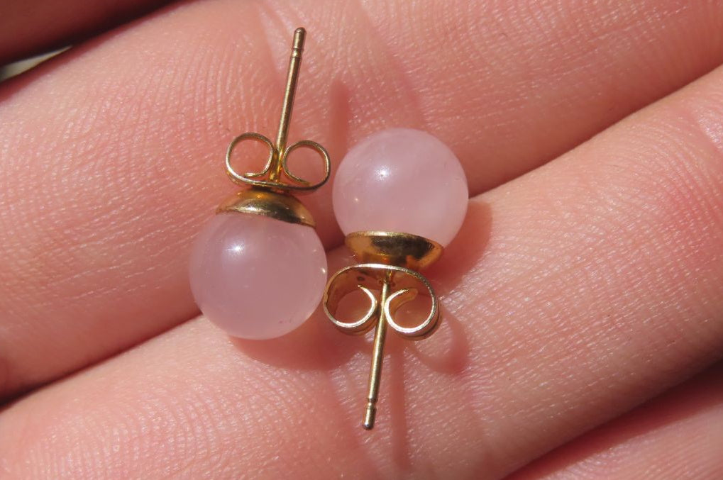 Hand Made Pair of Rose Quartz Stud Earrings - Sold Per Pair - From South Africa
