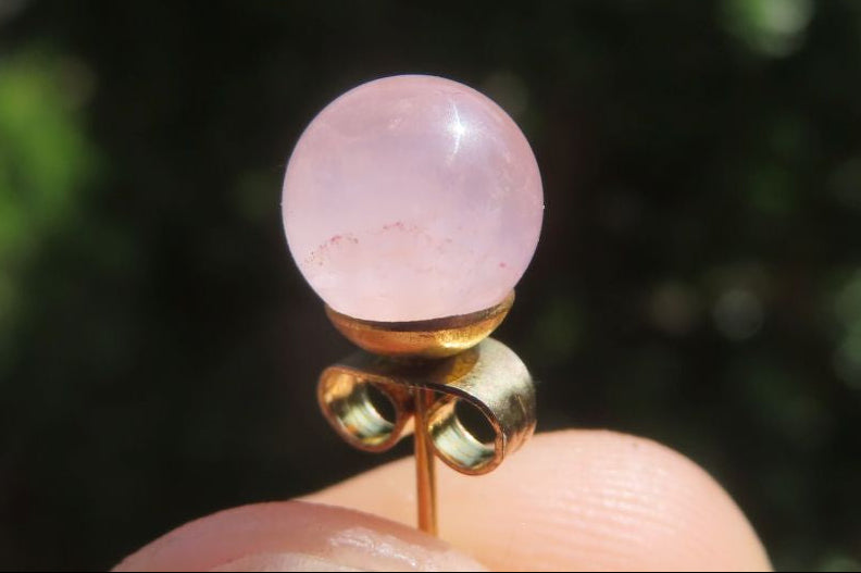 Hand Made Pair of Rose Quartz Stud Earrings - Sold Per Pair - From South Africa