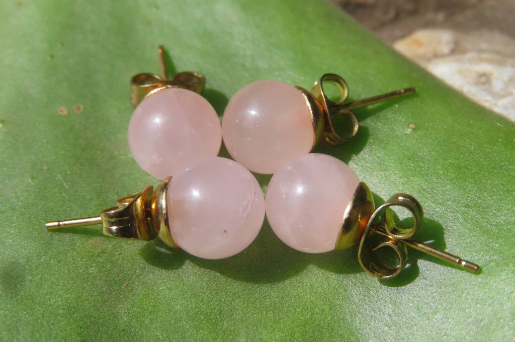 Hand Made Pair of Rose Quartz Stud Earrings - Sold Per Pair - From South Africa