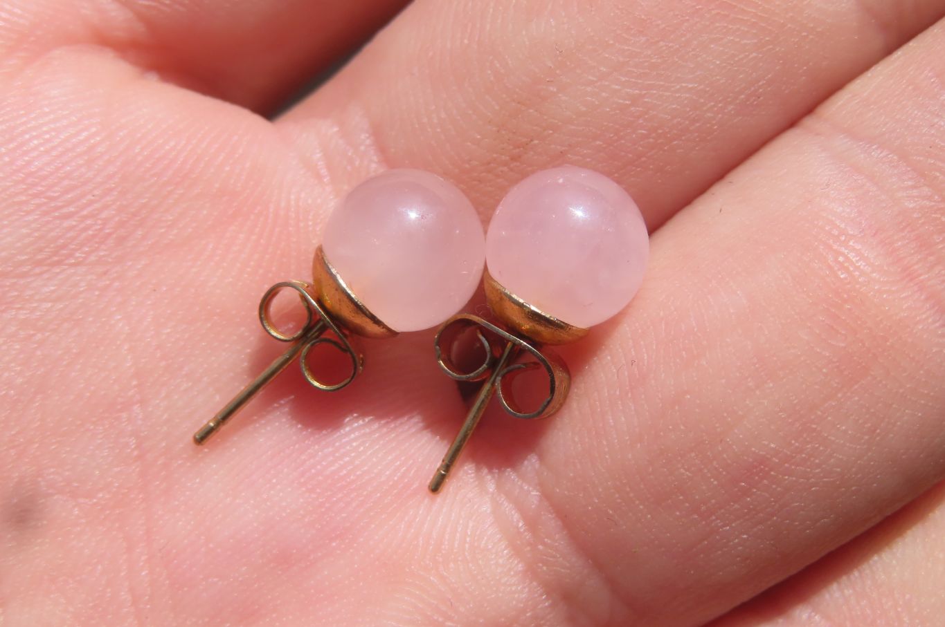 Hand Made Pair of Rose Quartz Stud Earrings - Sold Per Pair - From South Africa