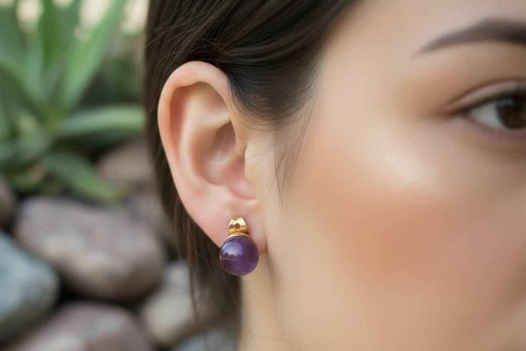 Hand Made Pair of Gemmy Dark Purple Amethyst Stud Earrings - Sold Per Pair - From Zambia