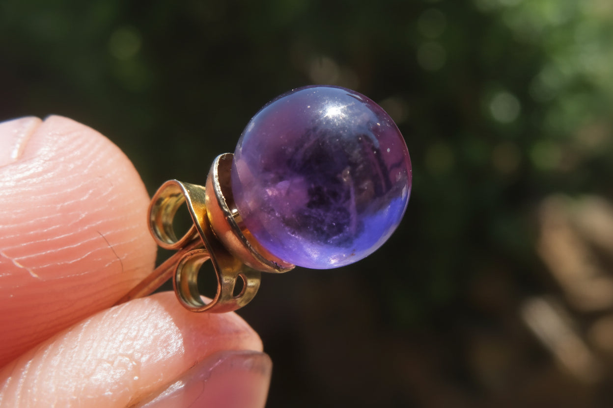 Hand Made Pair of Gemmy Dark Purple Amethyst Stud Earrings - Sold Per Pair - From Zambia
