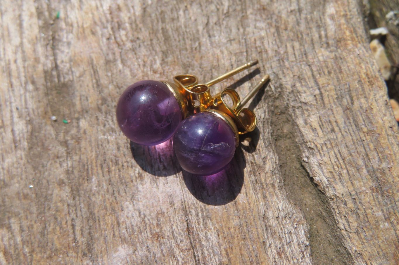 Hand Made Pair of Gemmy Dark Purple Amethyst Stud Earrings - Sold Per Pair - From Zambia