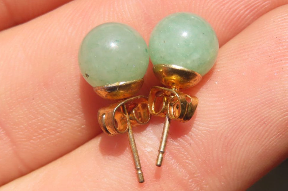Hand Made Pair of Aventurine Stud Earrings - Sold Per Pair - From Zimbabwe