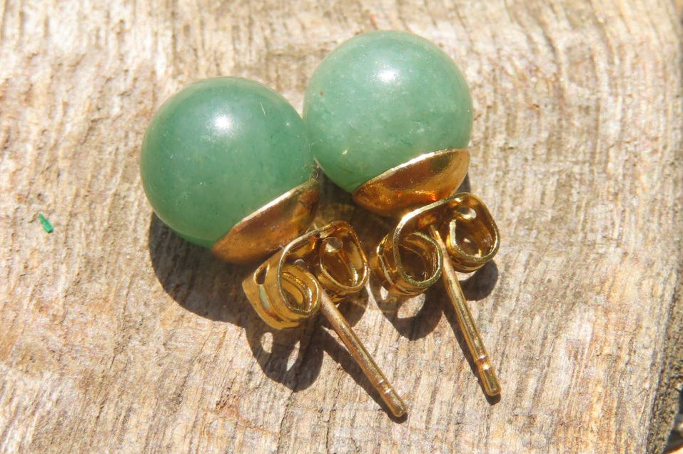 Hand Made Pair of Aventurine Stud Earrings - Sold Per Pair - From Zimbabwe