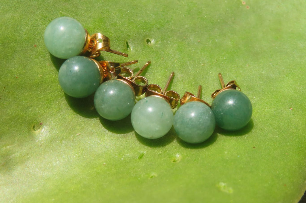 Hand Made Pair of Aventurine Stud Earrings - Sold Per Pair - From Zimbabwe