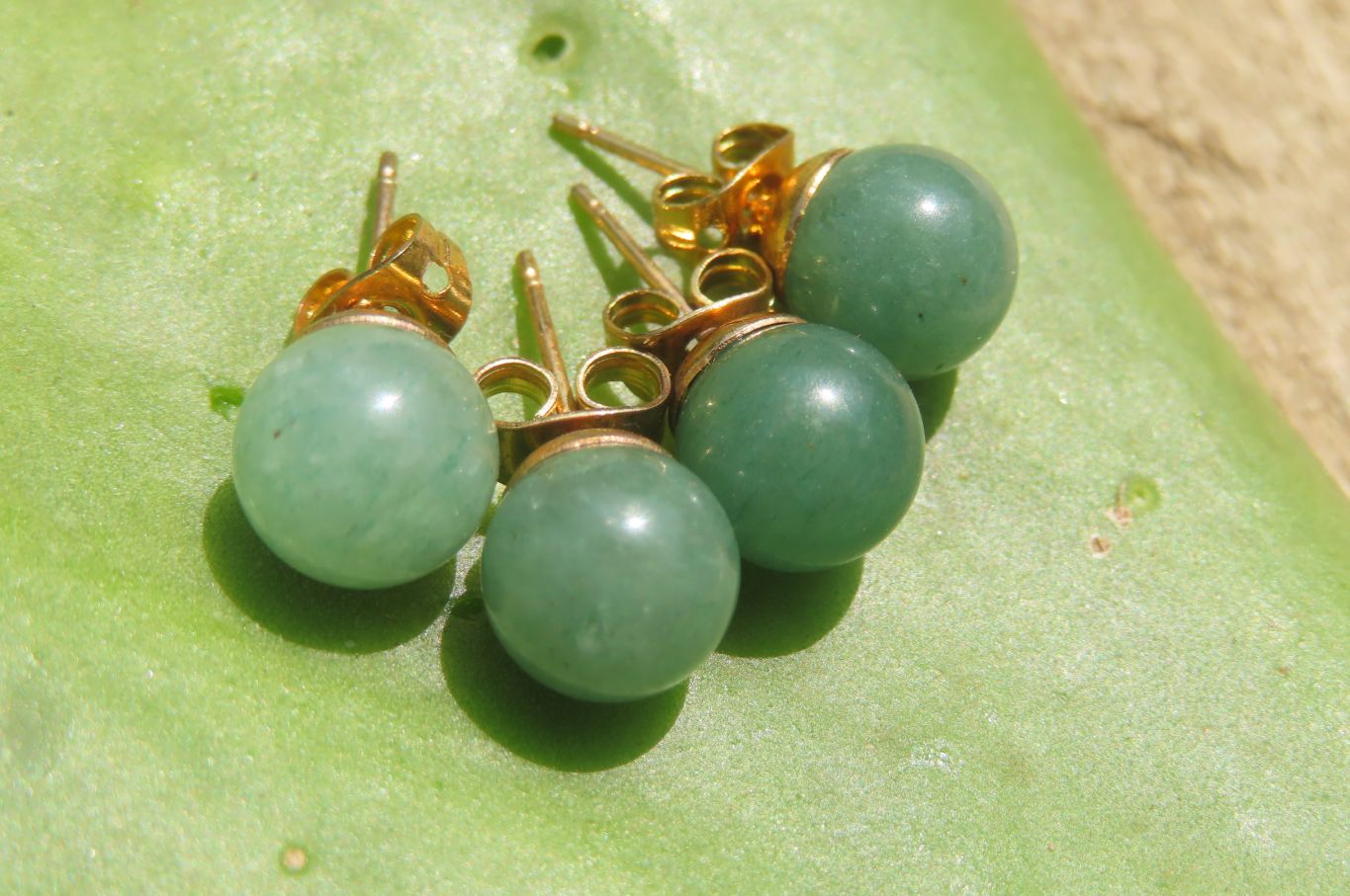 Hand Made Pair of Aventurine Stud Earrings - Sold Per Pair - From Zimbabwe