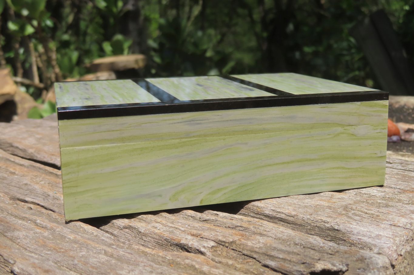 Hand Made African Butter Jade and Jet Stone Jewellery Box x 1 From Southern Africa