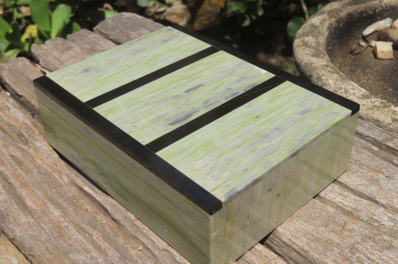 Hand Made African Butter Jade and Jet Stone Jewellery Box x 1 From Southern Africa