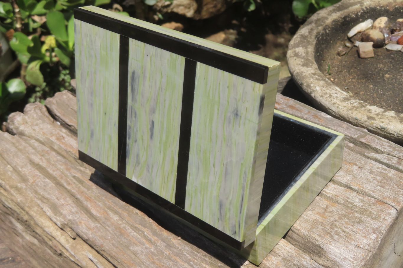 Hand Made African Butter Jade and Jet Stone Jewellery Box x 1 From Southern Africa