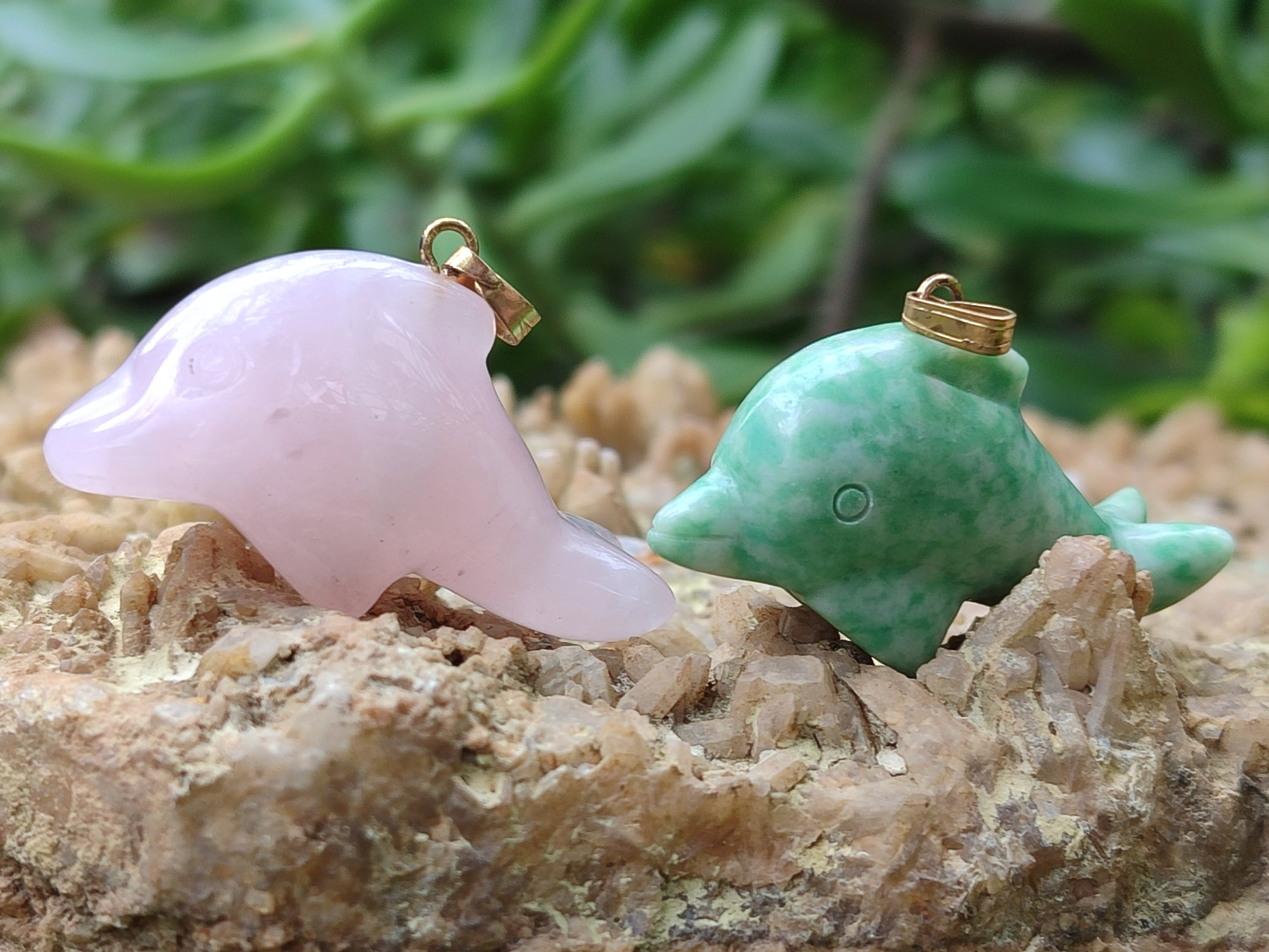 Hand Made Mixed Set Of 12 Gemstone Dolphin Pendants with 2 Braided Cord Necklaces - Sold Per Set - From Southern Africa