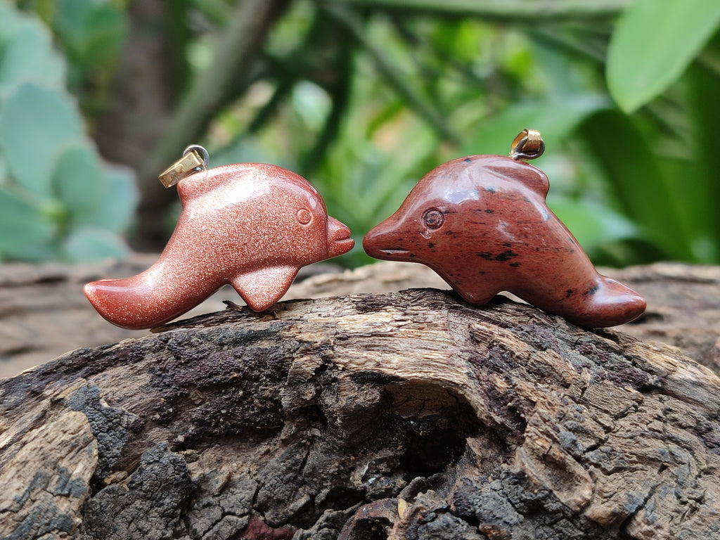 Hand Made Mixed Set Of 12 Gemstone Dolphin Pendants with 2 Braided Cord Necklaces - Sold Per Set - From Southern Africa