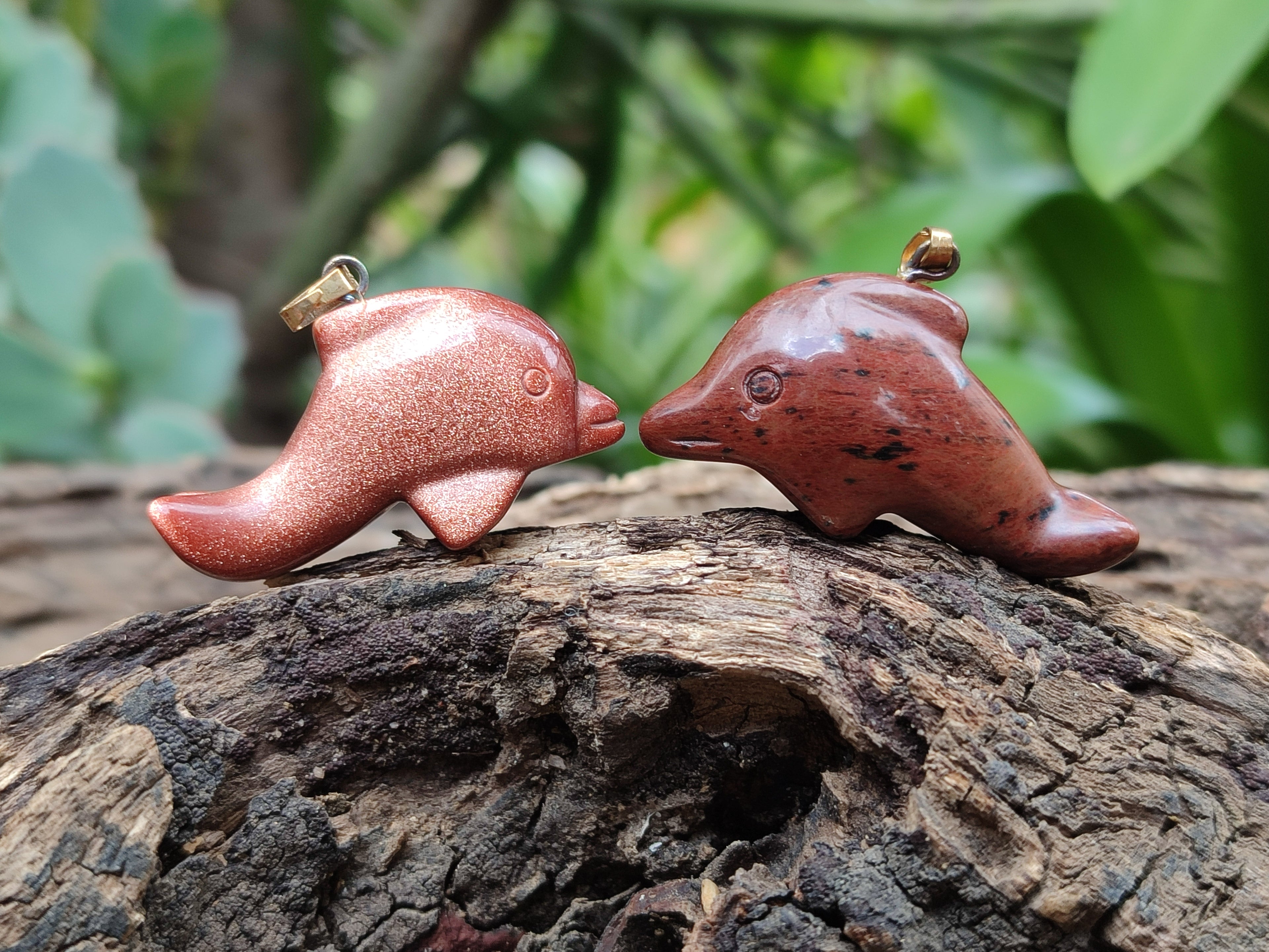 Hand Made Mixed Set Of 12 Gemstone Dolphin Pendants with 2 Braided Cord Necklaces - Sold Per Set - From Southern Africa