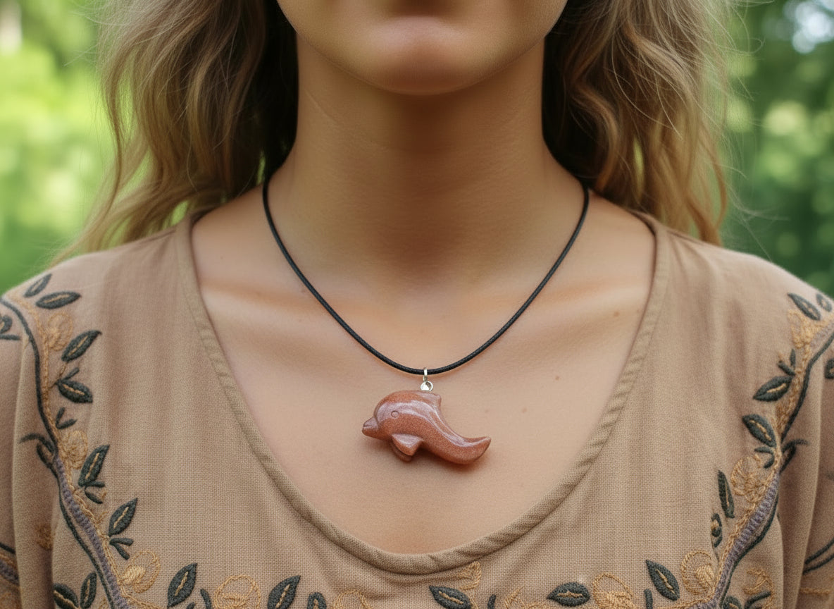 Hand Made Mixed Set Of 12 Gemstone Dolphin Pendants with 2 Braided Cord Necklaces - Sold Per Set - From Southern Africa