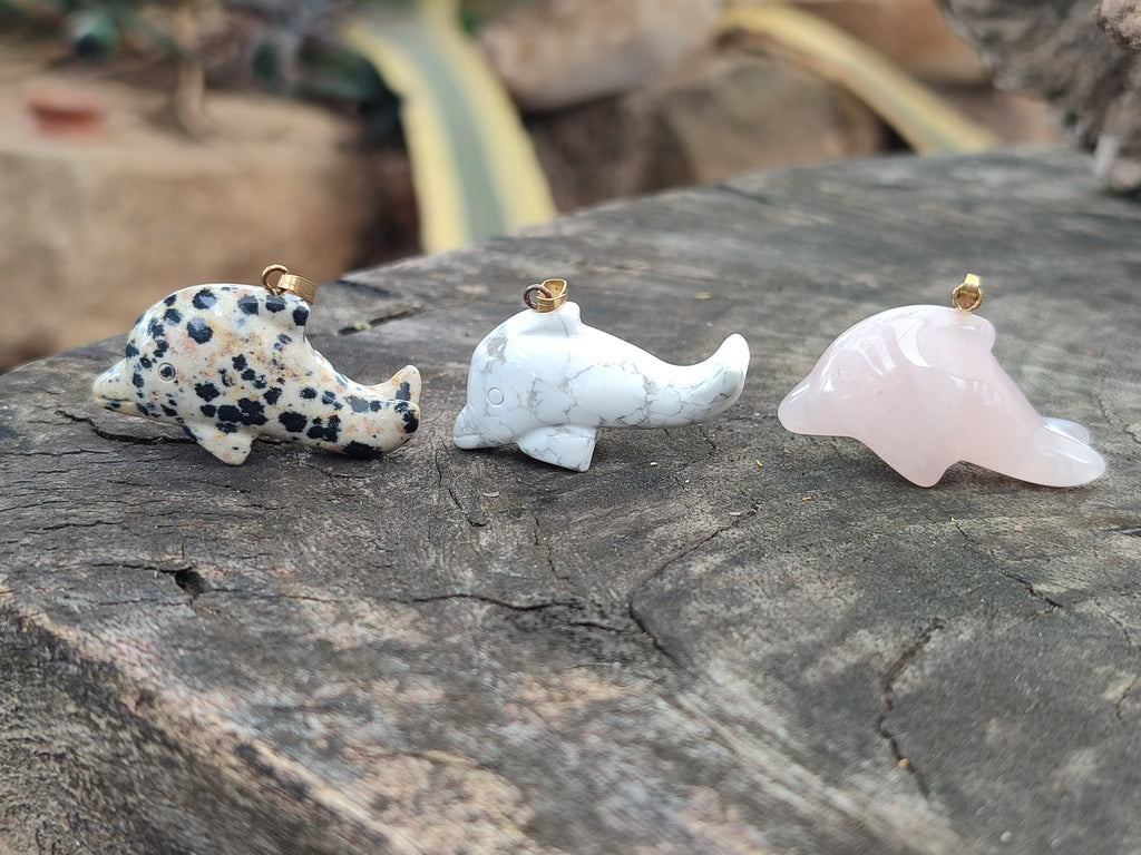 Hand Made Mixed Set Of 12 Gemstone Dolphin Pendants with 2 Braided Cord Necklaces - Sold Per Set - From Southern Africa