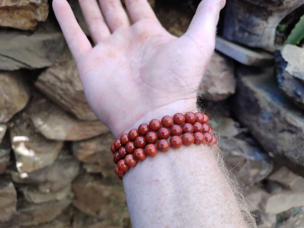 Hand Made Red Jasper Beaded Stretch Buddha Bracelet - Sold Per Item - From South Africa