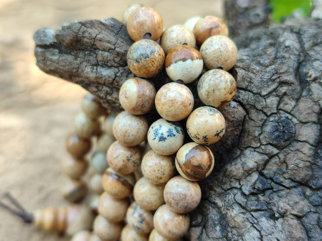Hand Made Namibian Desert Picture Stone Jasper Beaded Stretch Buddha Bracelet - Sold Per Item - From Namibia