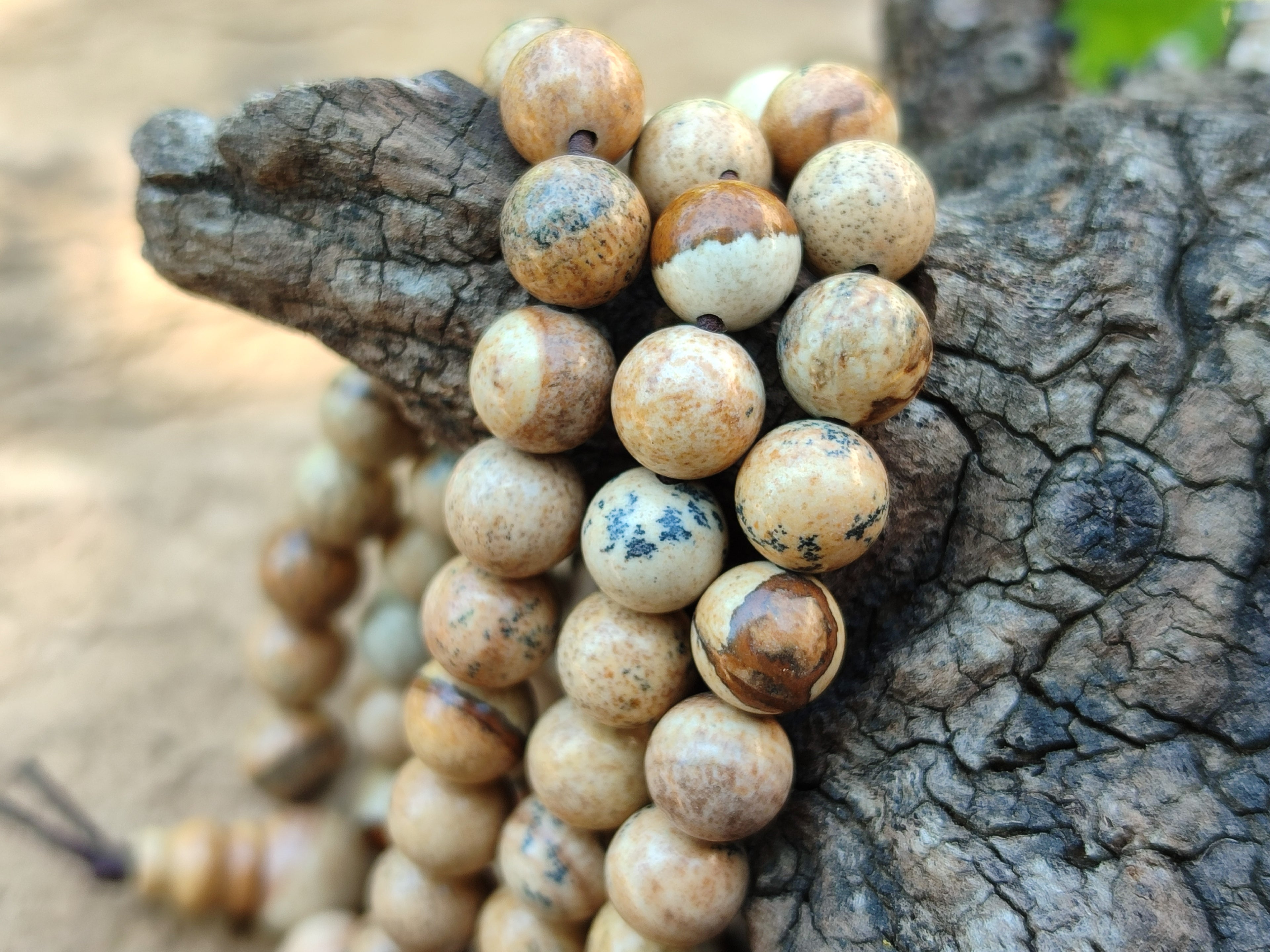 Hand Made Namibian Desert Picture Stone Jasper Beaded Stretch Buddha Bracelet - Sold Per Item - From Namibia
