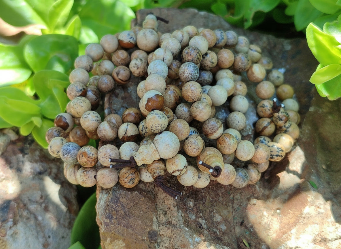 Hand Made Namibian Desert Picture Stone Jasper Beaded Stretch Buddha Bracelet - Sold Per Item - From Namibia