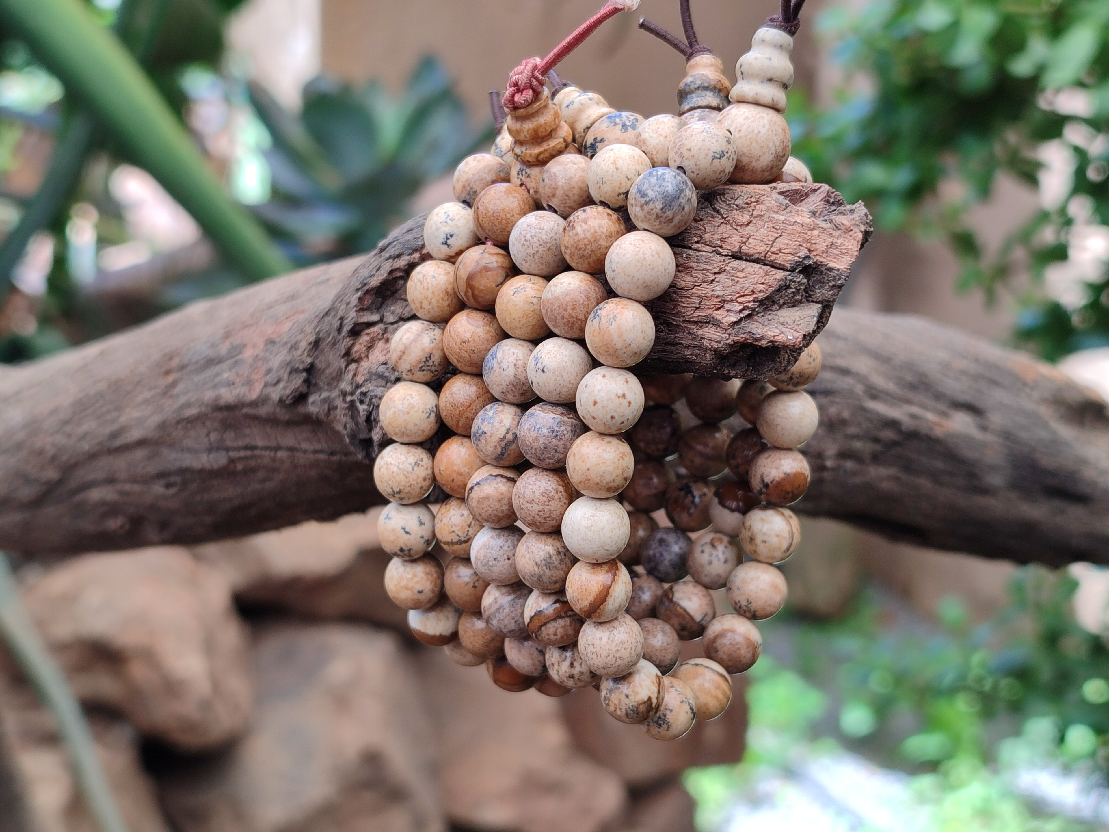 Hand Made Namibian Desert Picture Stone Jasper Beaded Stretch Buddha Bracelet - Sold Per Item - From Namibia