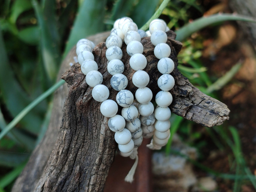 Hand Made Lightning Strike Magnesite - Howlite Beaded Stretch Buddha Bracelet - Sold Per Item - From Zimbabwe
