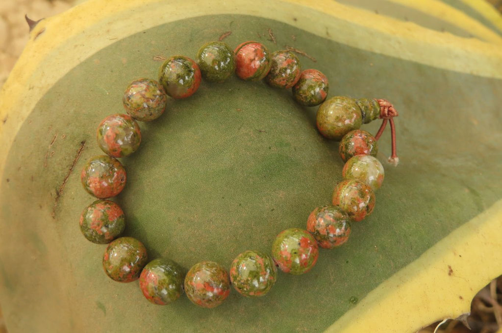 Hand Made Unakite Buddha Bead Stretch Bracelet - Sold Per Item - From South Africa