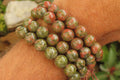 Hand Made Unakite Buddha Bead Stretch Bracelet - Sold Per Item - From South Africa