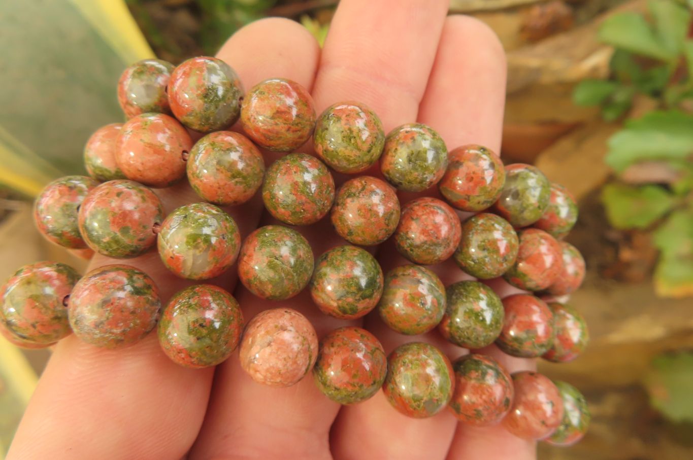 Hand Made Unakite Buddha Bead Stretch Bracelet - Sold Per Item - From South Africa
