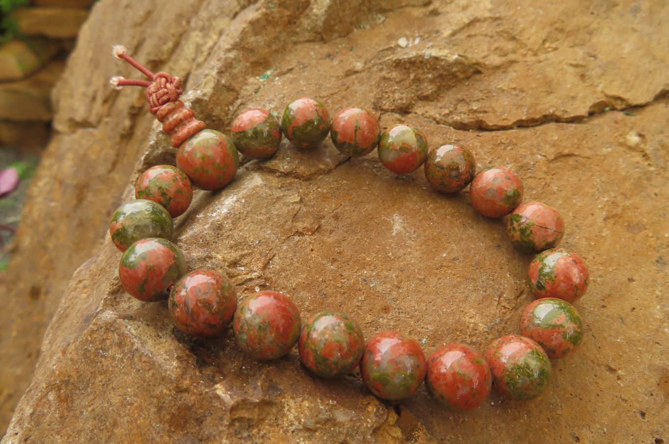 Hand Made Unakite Buddha Bead Stretch Bracelet - Sold Per Item - From South Africa