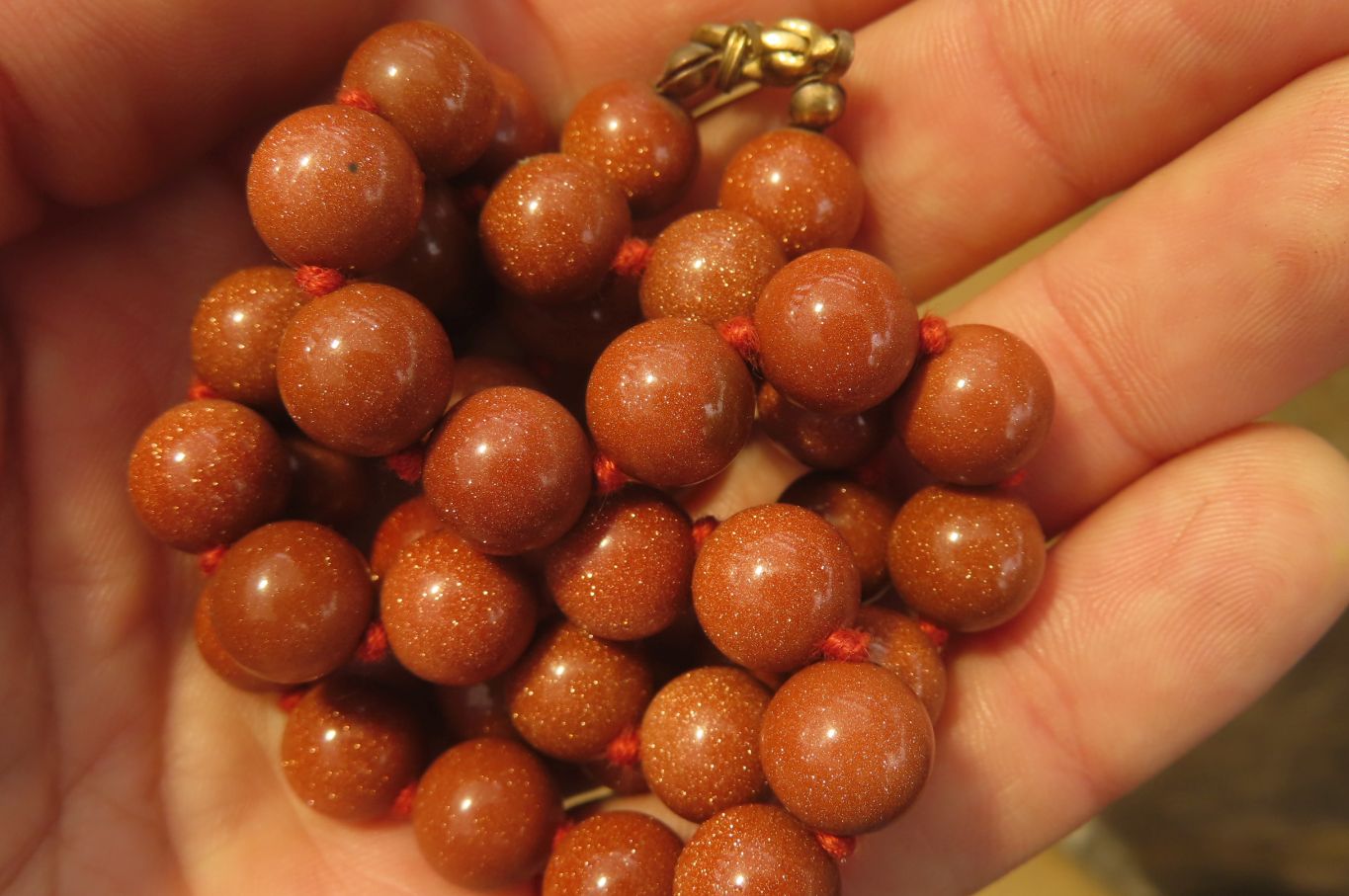 Hand Made Sunstone Ball Shaped Beaded Necklace  - Sold Per Item - From India