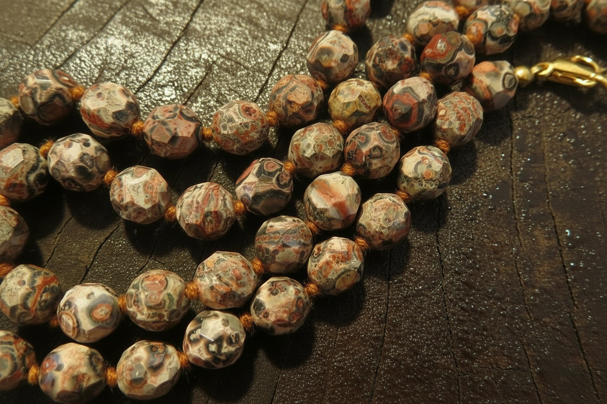 Hand Made Snakeskin Rhyolite Jasper Faceted Bead Necklace - Sold Per Item - From Australia