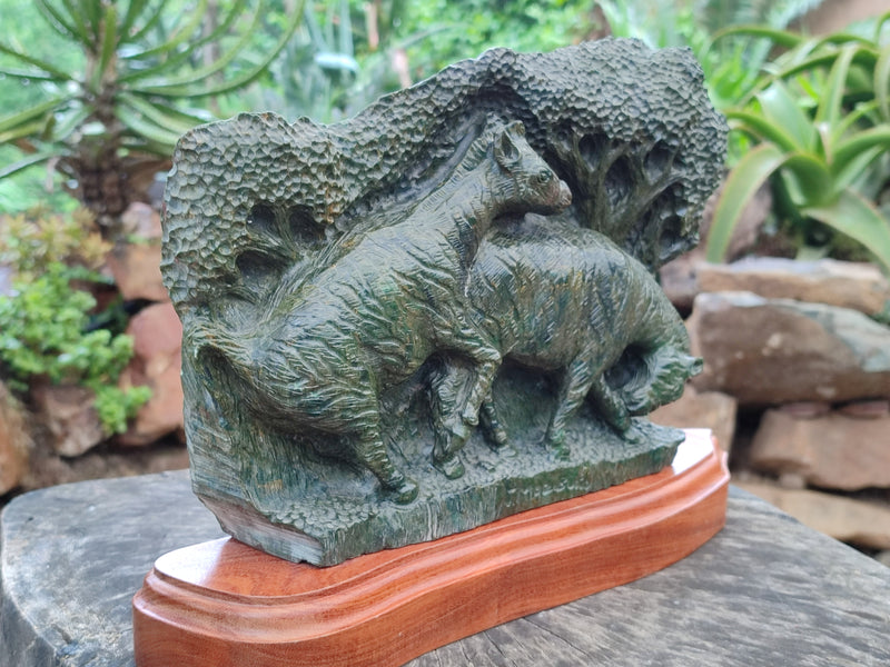 Hand Made Green Verdite Twin Zebra Carving x 1 From Zimbabwe