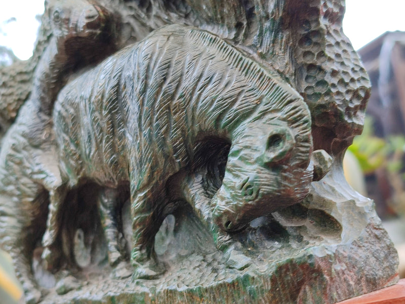 Hand Made Green Verdite Twin Zebra Carving x 1 From Zimbabwe