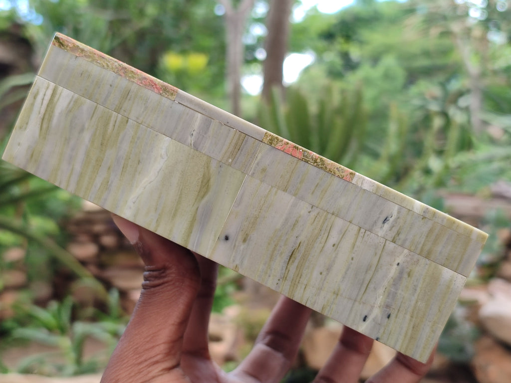 Hand Made Unakite and Butter Jade Stone Jewellery Box x 1 From South Africa