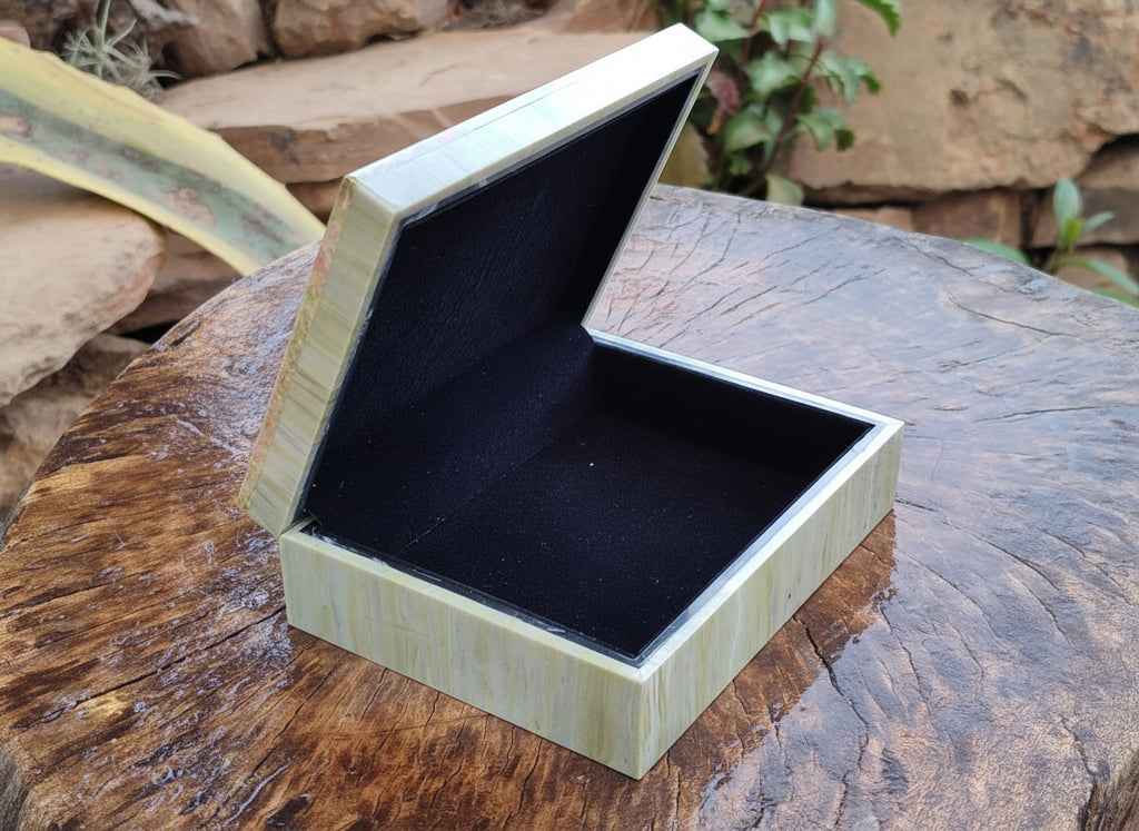 Hand Made Unakite and Butter Jade Stone Jewellery Box x 1 From South Africa