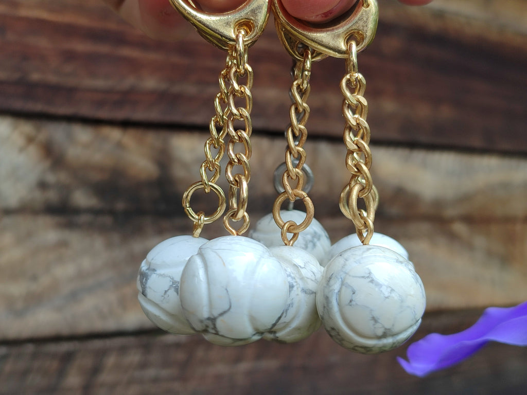 Hand Made Howlite Tennis Ball Keyring - Sold Per Item - From Zimbabwe