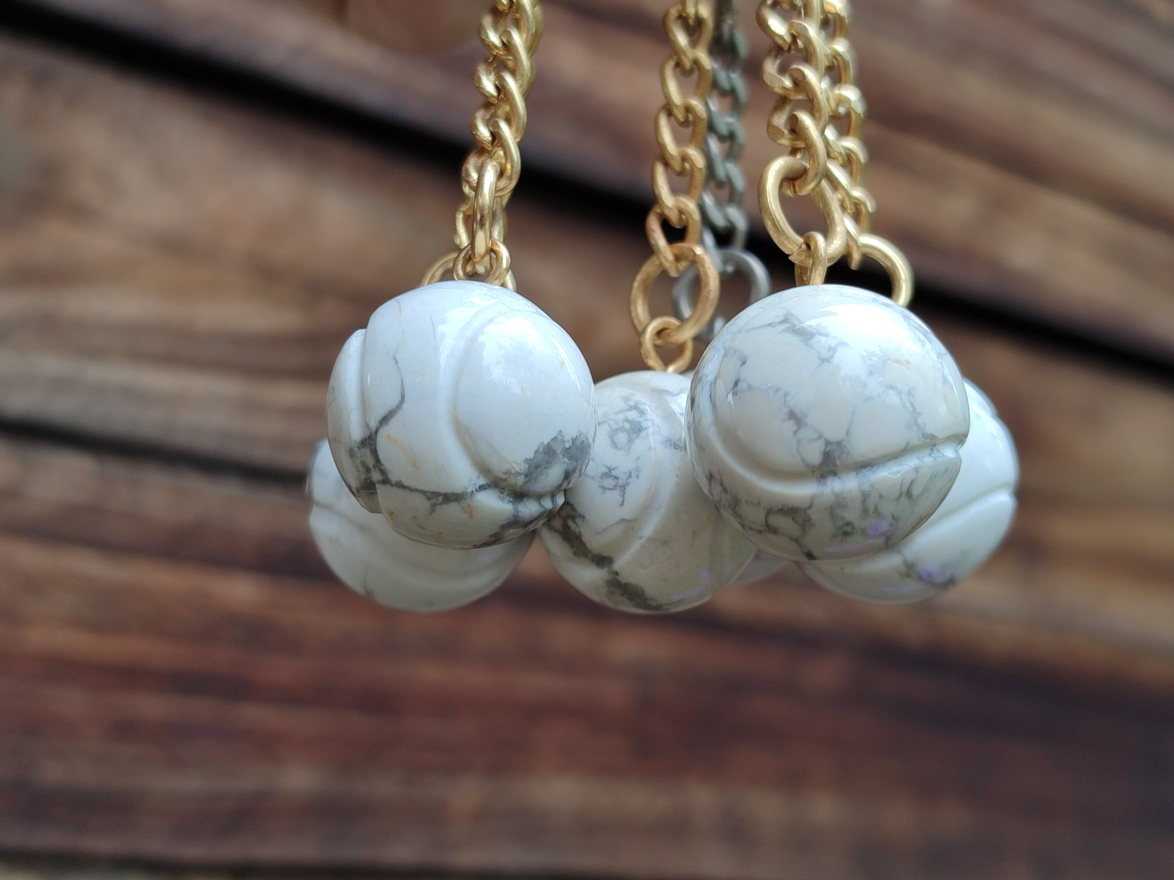 Hand Made Howlite Tennis Ball Keyring - Sold Per Item - From Zimbabwe