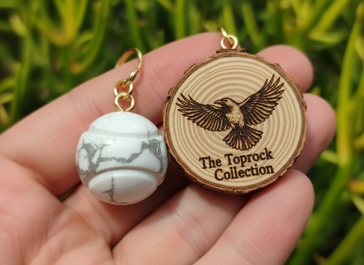 Hand Made Howlite Tennis Ball Keyring - Sold Per Item - From Zimbabwe