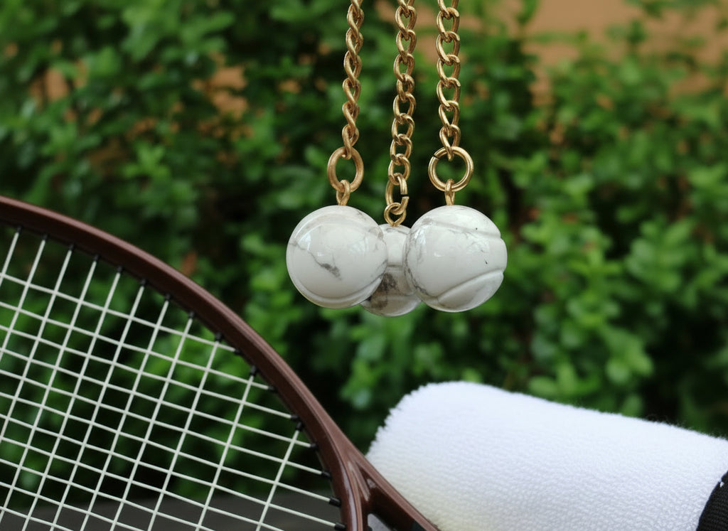 Hand Made Howlite Tennis Ball Keyring - Sold Per Item - From Zimbabwe