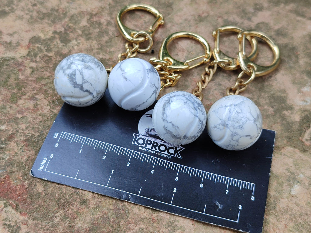 Hand Made Howlite Tennis Ball Keyring - Sold Per Item - From Zimbabwe
