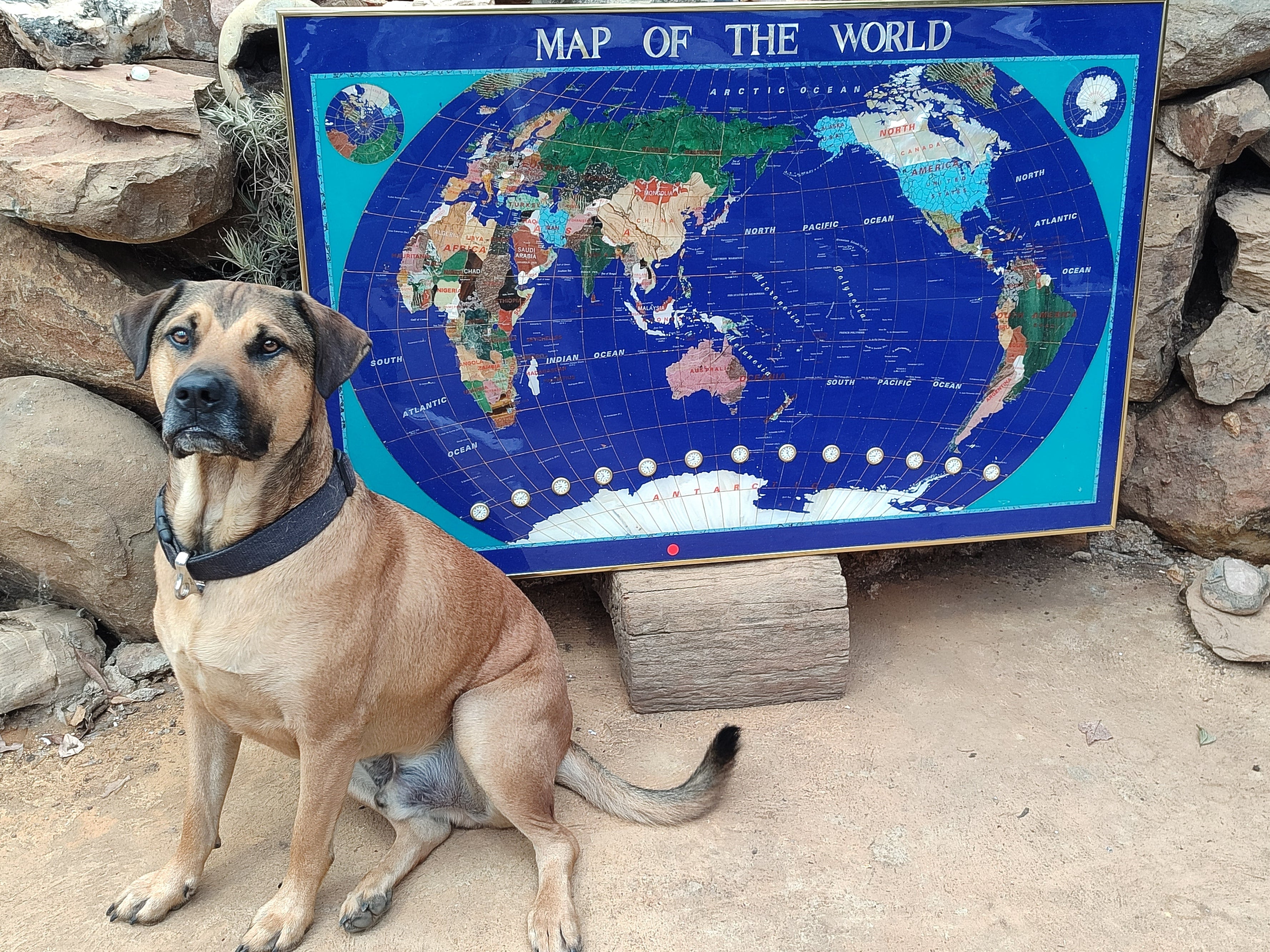 Hand Made Vintage Lapis Lazuli World Map With Time Zone Clocks x 1 From China