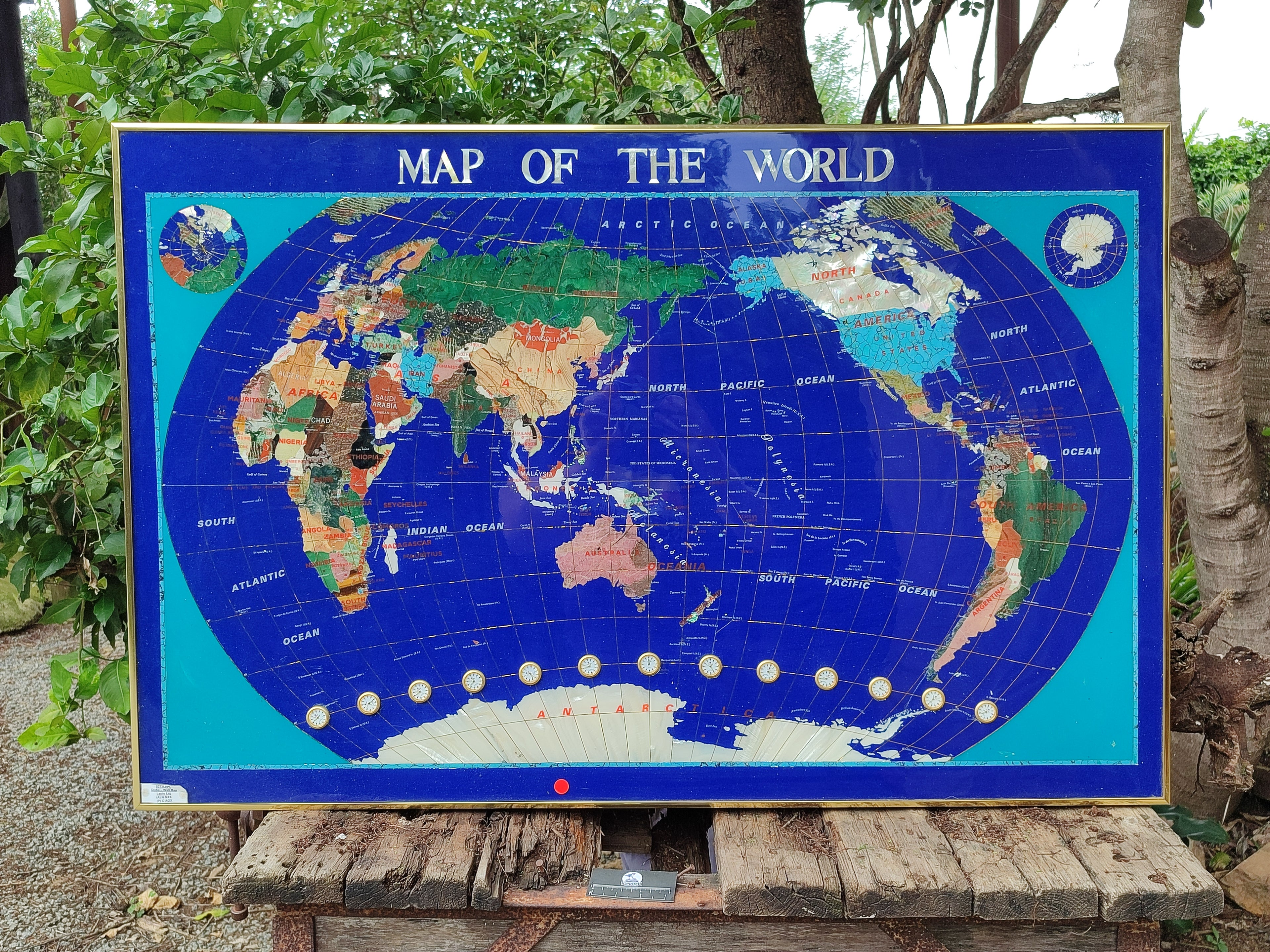 Hand Made Vintage Lapis Lazuli World Map With Time Zone Clocks x 1 From China