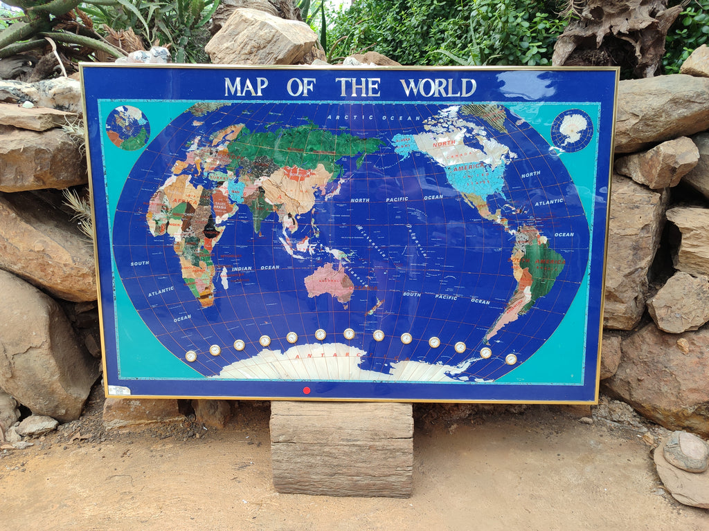Hand Made Vintage Lapis Lazuli World Map With Time Zone Clocks x 1 From China