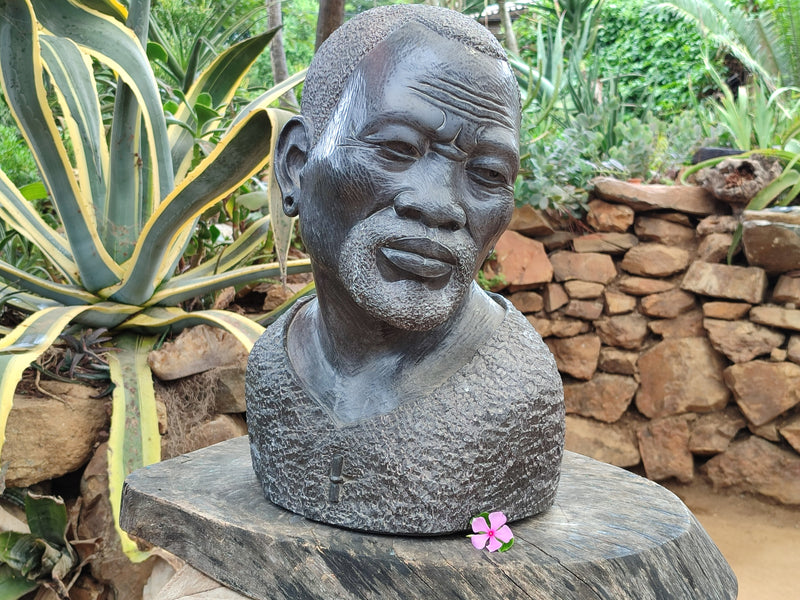 Hand Made XXL Wonder Stone Male African Bust Sculpture x 1 From Zimbabwe