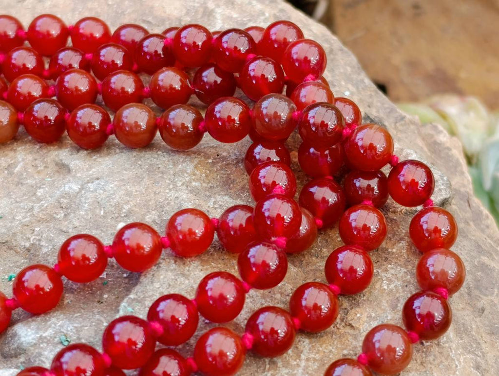 Hand-Made Carnelian Agate Ball Bead Necklace x 1 From Brazil